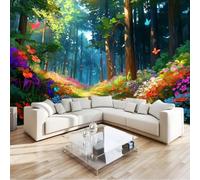 Color Cartoon Wildflowers Wallpaper - Forest Flowers Path Print Paste The Paper Application, 400 x 280 cm for Walls Living Room Lounge Bedroom Hallway Feature Wall