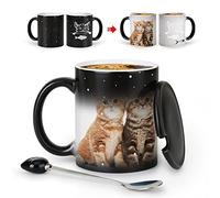 Color Changing Cat Mug - Cute Coffee Mug for Women, Funny Gifts with Lid, Anime Ceramic Cup (11oz) for Birthday Christmas Halloween