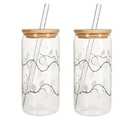 Color Changing Christmas Cup - 2 Packs Colour Changing Christmas Glass Cup with Lids and Straws, Reusable Travel Coffee Cups Multipurpose Glass Drink Bottle for Iced Coffee, Cappuccino Tea