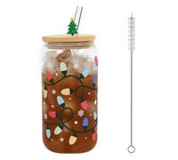 Color Changing Christmas Cup | 350ml Iced Coffee Glass Mug with Lid and Straw | Reusable Drinking Cups for Matcha, Halloween Gifts, Girly Stuff & Teenage Girls Xmas Decor (D, 380, Millilitres)
