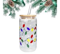 Color Changing Christmas Cup, Christmas Color Changing Glass Cup,with Lid Straw,Reusable Glass Drink Bottle, Travel Mug for Iced Coffee Cold Water
