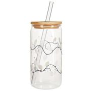 Color Changing Christmas Cup, Colour Changing Christmas Glass Cup with Lids and Straws, Reusable Travel Coffee Cups, Multipurpose Glass Drink Bottle for Iced Coffee, Cappuccino Tea, Latte Milk