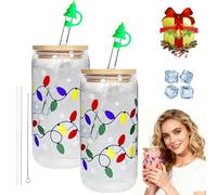 Color Changing Christmas Cup, with Lid and Straw, 18oz, Cute Color Changing Glass Cup, Change Colors When Exposed to Cold, Reusable Travel Mug for Iced Coffee, Xmas Gift (380ml-2)