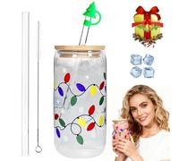 Color Changing Christmas Cup, with Lid and Straw, 18oz, Cute Color Changing Glass Cup, Change Colors When Exposed to Cold, Reusable Travel Mug for Iced Coffee, Xmas Gift (500ml)