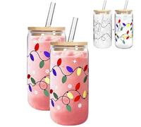 Color Changing Christmas Cup with Lid and Straw, Reusable Colour Changing Christmas Glass for Iced Coffee, Festive Holiday Mug for Milk, Tea & Cold Drinks(2PCS)