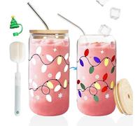 Color Changing Christmas Cup with Lid and Straws, 16oz Cute Color-Changing Coffee Glass Mug 500ml Xmas Reusable Travel Leakproof Iced Beer Tumbler Drinkware for Smoothie Cocktail