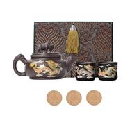 Color Changing Dragon Phoenix Teapot Teacup Set,Chinese Purple Clay Teapot, Kung Fu Tea Set,Ceramic 1 Pot 2 Cups,Gift for Tea Lovers,with Coaster (A-Dragon Phoenix, with Gift Box)