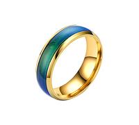 Color Changing Fashionable Seven Light Temperature Glaze Sensitive Ring Color Rings Checke Ring for Women (Gold, 10)