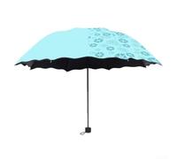 Color-Changing Floral Umbrella with UPF50+ UV Protection, 3-Fold Compact Lightweight Folding Design for Sun and Rain, Portable Travel Umbrella(Blue)