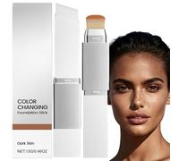 Color Changing Foundation Stick, V White Cover Cream Stick,2-In-1 Foundation Stick with Brush Head,Full Coverage Foundation Stick for All Skin Types,Portable Coverage Base Makeup for Travel,Dark