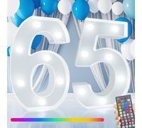 Color Changing Light Up Numbers, 34 Colors Led Marquee Number Lights Sign for 65th Birthday Party Wedding Anniversary Backdrop Decor Battery Operated Number (65)