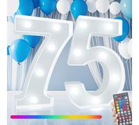 Color Changing Light Up Numbers, 34 Colors Led Marquee Number Lights Sign for 75th Birthday Party Wedding Anniversary Backdrop Decor Battery Operated Number (75)