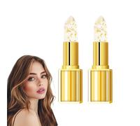 Color Changing Lipstick with Gold Foil - Gold Crystal Color Changing Lipstick - Clear to Pink Moisturizing Lip Balm, Kiss Proof & Water Resistant, Long Lasting, Nourishing Glossy Shine (2 PCS)