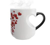 Color Changing Mug | 325ml Heart Shape Beverage Cup | Ceramic Tea Mug with Handle | for Couples Party Evening Morning Break Work Travel Home Kitchen