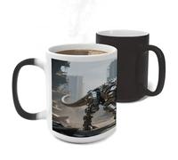 Color Changing Mug Heat Sensitive Ceramic Coffee Cups A Mechanical Dinosaur in A Ruined City Novelty Heat Activated Cup 11 Oz Magic Mug for Office Home Use, Unique Gift Idea for Coffee Tea Drinkers