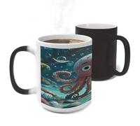 Color Changing Mug Heat Sensitive Ceramic Coffee Cups Cartoon Octopus Novelty Heat Activated Cup 11 Oz Magic Mug for Office Home Use, Unique Gift Idea for Coffee Tea Drinkers