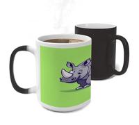 Color Changing Mug Heat Sensitive Ceramic Coffee Cups Happy Rhino Pattern Novelty Heat Activated Cup 11 Oz Magic Mug for Office Home Use, Unique Gift Idea for Coffee Tea Drinkers