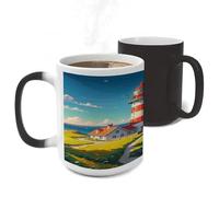 Color Changing Mug Heat Sensitive Ceramic Coffee Cups Lighthouse Diamond Paint Novelty Heat Activated Cup 11 Oz Magic Mug for Office Home Use, Unique Gift Idea for Coffee Tea Drinkers