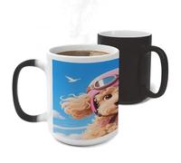 Color Changing Mug Heat Sensitive Ceramic Coffee Cups Poodle in Sky Novelty Heat Activated Cup 11 Oz Magic Mug for Office Home Use, Unique Gift Idea for Coffee Tea Drinkers