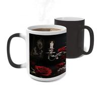 Color Changing Mug Heat Sensitive Ceramic Coffee Cups Silver Candelabra & Blood Rose Novelty Heat Activated Cup 11 Oz Magic Mug for Office Home Use, Unique Gift Idea for Coffee Tea Drinkers
