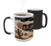 Color Changing Mug Heat Sensitive Ceramic Coffee Cups Steam Train in The Desert Novelty Heat Activated Cup 11 Oz Magic Mug for Office Home Use, Unique Gift Idea for Coffee Tea Drinkers