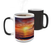 Color Changing Mug Heat Sensitive Ceramic Coffee Cups Sunset Dolphin Novelty Heat Activated Cup 11 Oz Magic Mug for Office Home Use, Unique Gift Idea for Coffee Tea Drinkers