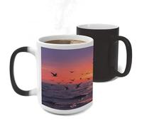 Color Changing Mug Heat Sensitive Ceramic Coffee Cups Sunset Seagulls Novelty Heat Activated Cup 11 Oz Magic Mug for Office Home Use, Unique Gift Idea for Coffee Tea Drinkers