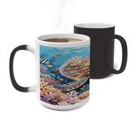 Color Changing Mug Heat Sensitive Ceramic Coffee Cups Swimming Turtle in Coral Reef Novelty Heat Activated Cup 11 Oz Magic Mug for Office Home Use, Unique Gift Idea for Coffee Tea Drinkers