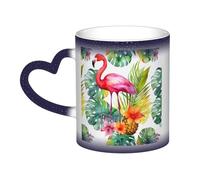 Color Changing Mug In The Sky Ceramic Coffee Mug 13 oz Heat Sensitive Drinking Cup Birthday Gift for Women Men Magic Tea Cup Tropical watercolor pineapple Flamingo Porcelain Mugs Unique Gift