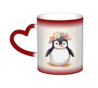 Color Changing Mug In The Sky Ceramic Coffee Mug 13 oz Heat Sensitive Drinking Cup Birthday Gift for Women Men Magic Tea Cup Penguin Wearing Flowers Porcelain Mugs Unique Gift