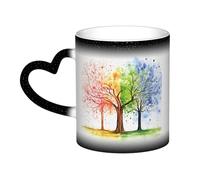 Color Changing Mug In The Sky Ceramic Coffee Mug 13 oz Heat Sensitive Drinking Cup Birthday Gift for Women Men Magic Tea Cup Four Seasons Spring Tree Porcelain Mugs Unique Gift
