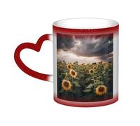 Color Changing Mug In The Sky Ceramic Coffee Mug 13 oz Heat Sensitive Drinking Cup Birthday Gift for Women Men Magic Tea Cup Sunflower Field Porcelain Mugs Unique Gift