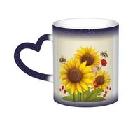 Color Changing Mug In The Sky Ceramic Coffee Mug 13 oz Heat Sensitive Drinking Cup Birthday Gift for Women Men Magic Tea Cup Bees Sunflowers Daisy Rose Flowers Porcelain Mugs Unique Gift
