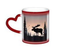 Color Changing Mug In The Sky Ceramic Coffee Mug 13 oz Heat Sensitive Drinking Cup Birthday Gift for Women Men Magic Tea Cup Moose Mountain Pine Tree Porcelain Mugs Unique Gift