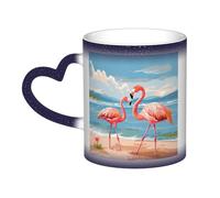 Color Changing Mug In The Sky Ceramic Coffee Mug 13 oz Heat Sensitive Drinking Cup Birthday Gift for Women Men Magic Tea Cup Flamingo Beach Porcelain Mugs Unique Gift