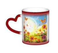 Color Changing Mug In The Sky Ceramic Coffee Mug 13 oz Heat Sensitive Drinking Cup Birthday Gift for Women Men Magic Tea Cup Sun Butterflies Flowers Porcelain Mugs Unique Gift