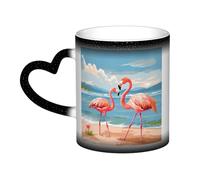 Color Changing Mug In The Sky Ceramic Coffee Mug 13 oz Heat Sensitive Drinking Cup Birthday Gift for Women Men Magic Tea Cup Flamingo Beach Porcelain Mugs Unique Gift