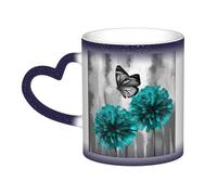 Color Changing Mug In The Sky Ceramic Coffee Mug 13 oz Heat Sensitive Drinking Cup Birthday Gift for Women Men Magic Tea Cup Gray Teal Flower Butterfly Porcelain Mugs Unique Gift
