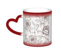 Color Changing Mug In The Sky Ceramic Coffee Mug 13 oz Heat Sensitive Drinking Cup Birthday Gift for Women Men Magic Tea Cup Line Floral Rose Flowers Design Porcelain Mugs Unique Gift