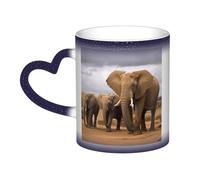 Color Changing Mug In The Sky Ceramic Coffee Mug 13 oz Heat Sensitive Drinking Cup Birthday Gift for Women Men Magic Tea Cup Elephant Family Porcelain Mugs Unique Gift