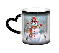 Color Changing Mug In The Sky Ceramic Coffee Mug 13 oz Heat Sensitive Drinking Cup Birthday Gift for Women Men Magic Tea Cup Merry Christmas Snow man and Birds Porcelain Mugs Unique Gift
