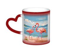 Color Changing Mug In The Sky Ceramic Coffee Mug 13 oz Heat Sensitive Drinking Cup Birthday Gift for Women Men Magic Tea Cup Flamingo Beach Porcelain Mugs Unique Gift