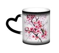 Color Changing Mug In The Sky Ceramic Coffee Mug 13 oz Heat Sensitive Drinking Cup Birthday Gift for Women Men Magic Tea Cup Cherry Blossom Watercolor Porcelain Mugs Unique Gift