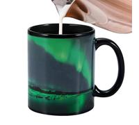 color changing mugs, heat changing ceramic coffee mugs, magic heat sensitive coffee mugs, ceramic mug with auroras borealis design, ceramic water mug that camb