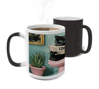 Color Changing Mugs Heat Sensitive Coffee Mug The Black Cat Reading The Newspaper 11 Oz Novelty Ceramic Cup with Handle Magic Cups Temperature Changing Coffee Tumblers Funny Gifts for Women Men
