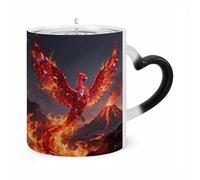Color Changing Mugs Ruby Phoenix Flame Heat Sensitive Coffee Mug Novelty Ceramic Cup with Handle Magic Cups Temperature Changing Coffee Tumblers for Women Men Funny Gifts 11 Oz