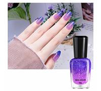 Color Changing Nail Polish, Pink Glitter Blue Purple Mood Temperature Change Nail Polish, Long Lasting Glossy Quick Dry Gradient Oily Mood Nail Polish for DIY Nail Art Manicure at Home Salon