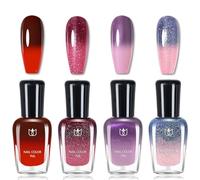 Color Changing Nail Polish Set, 4Pcs Temperature Glitter Nail Varnish Purple Red Pink, Quick Drying Rainbow Chameleon Colour Mood Nail Polish Long Lasting for Manicure DIY Nail Art Home