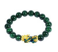 Color Changing Pixiu Bracelet Unisex Hand Polished Brass Gold Plated with Synthetic Jade Stone Beads for Wealth Prosperity Good Fortune