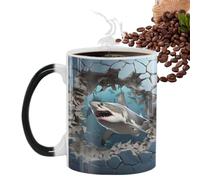 Color Changing Shark Cup | Heat Sensitive Tea Cups | Sea Fish Pattern Water Cups, Magic Ceramic Coffee Mug, Heat Sensitive Drinking for Water